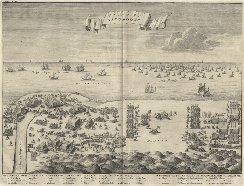 afbeelding van vogelvlucht Slagh by Nieupoort van Jan Luiken (Nieuwpoort)