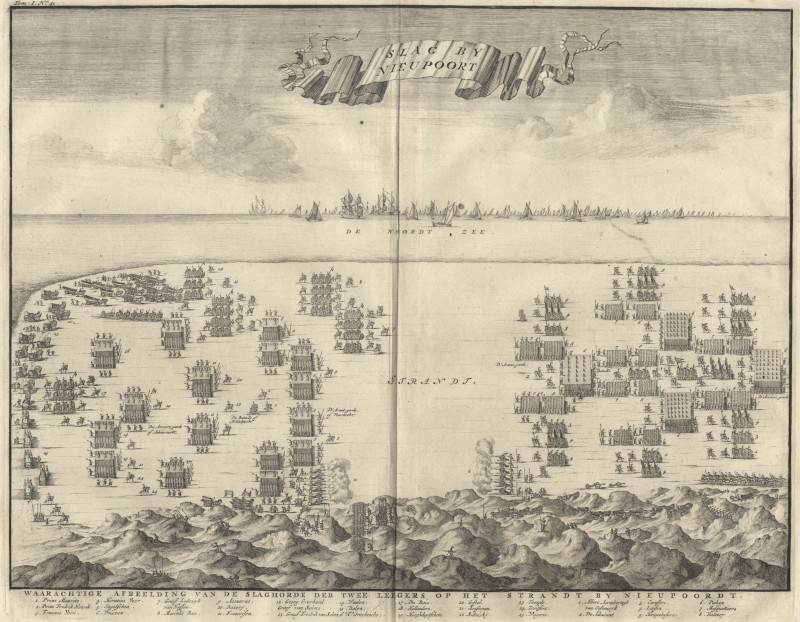 afbeelding van vogelvlucht Slag by Nieupoort van Jan Luiken (Nieuwpoort)