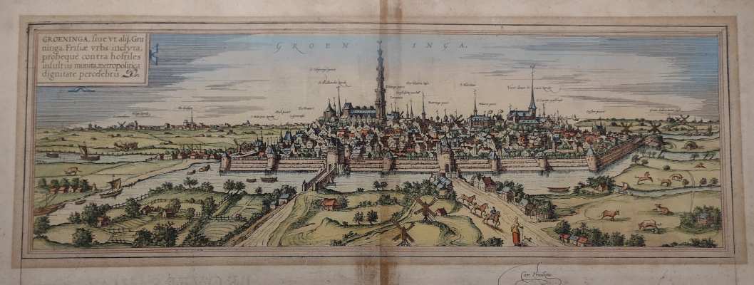 afbeelding van vogelvlucht Groeninga van Braun en Hogenberg (Groningen)