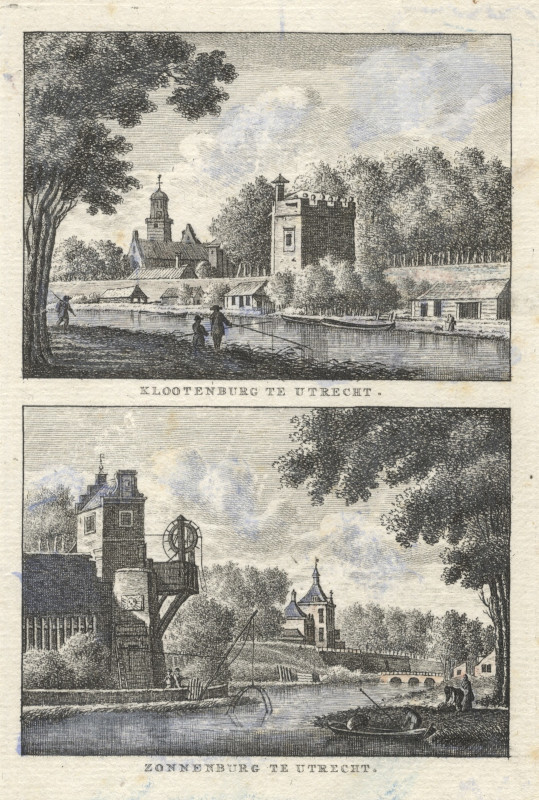 afbeelding van prent Klootenburg te Utrecht; Zonnenburg te Utrecht van K.F. Bendorp naar J. Bulthuis (Utrecht)