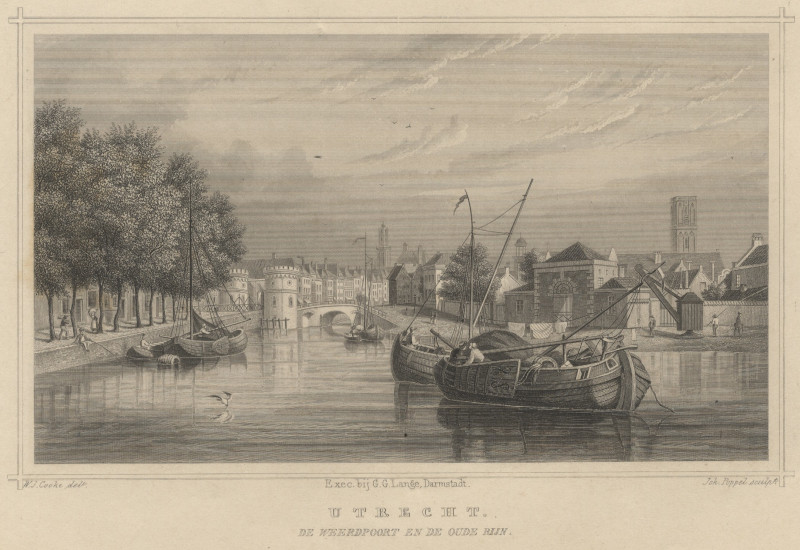 afbeelding van prent Utrecht, de Weerdpoort en de Oude Rijn van Joh. Poppel, W. Cooke (Utrecht)