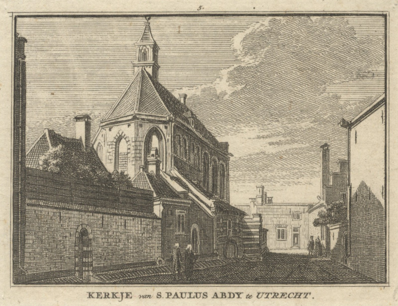 afbeelding van prent Kerkje van S. Paulus Abdy te Utrecht van H. Spilman naar J. de Beijer (Utrecht)