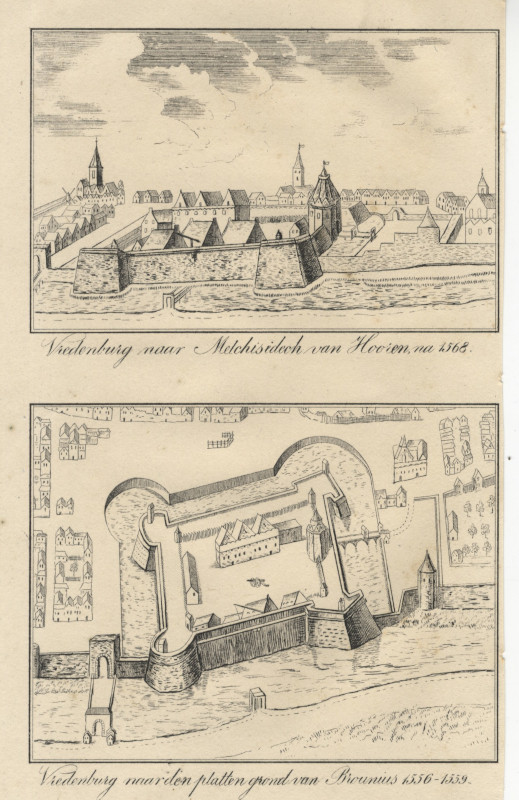 afbeelding van prent Vredenburg naar Melchisidech van Hooien na 1568; Vredenburg naar den plattengrond van Braunius van nn (Utrecht)