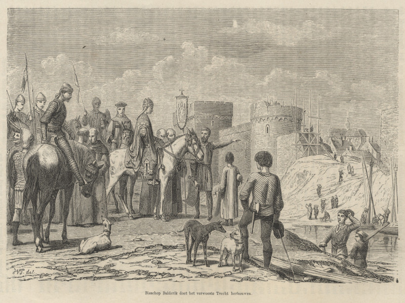 afbeelding van prent Bisschop Balderik doet het verwoeste Trecht herbouwen van nn (Utrecht)