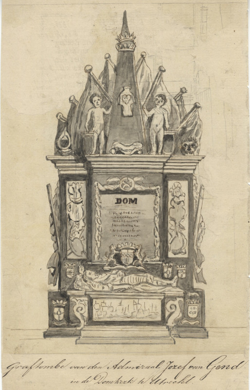 afbeelding van prent Graftombe van den Admiraal Jozef van Gend in de domkerk te Utrecht van nn
