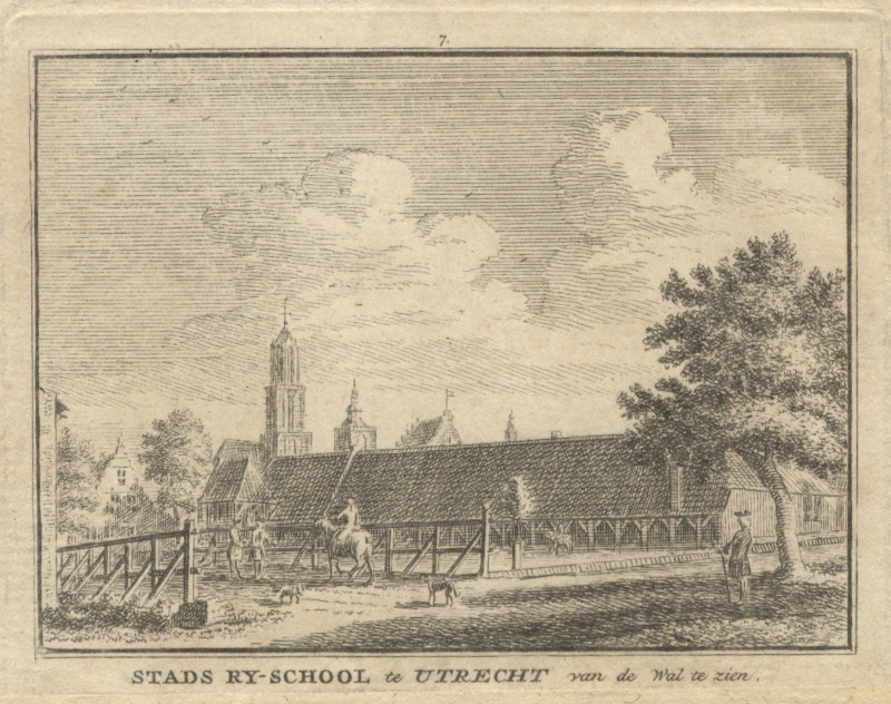afbeelding van prent Stads Ry-school te Utrecht van de Wal te zien van H. Spilman (Utrecht)