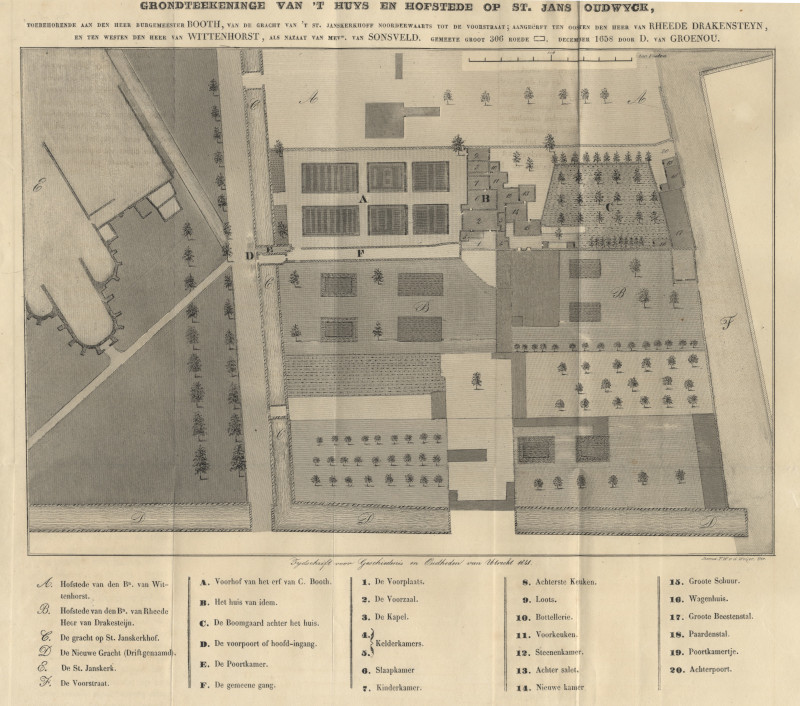 afbeelding van prent Grondteekeninge van &acute;t huys en hofstede op St. Jans Oudwyck van P.W. van de Weijer naar D. van Groenou (Utrecht)