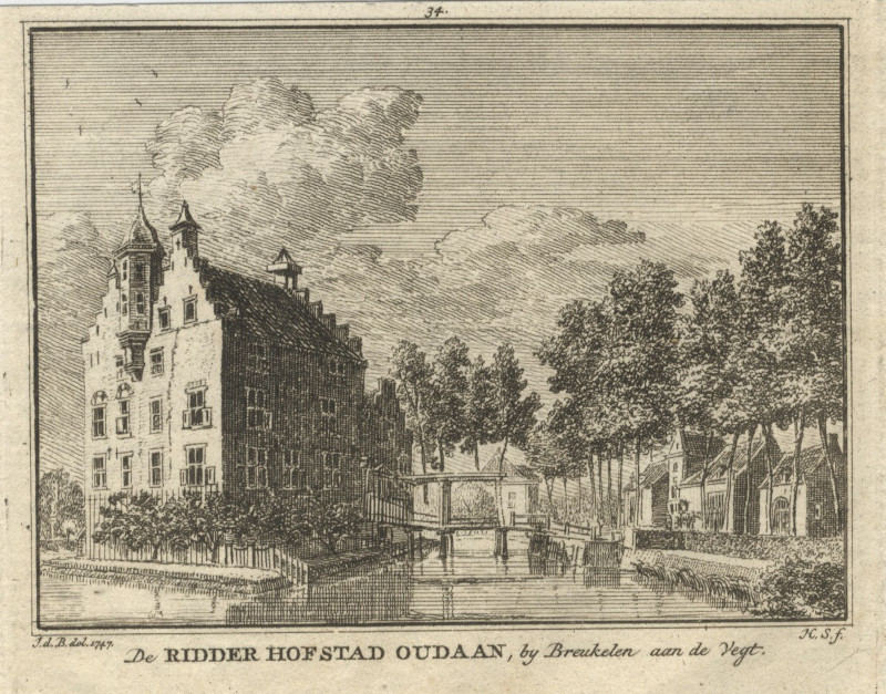 afbeelding van prent De Ridder Hofstad Oudaan, by Breukelen aan de Vegt van H. Spilman, naar J. de Beijer (Breukelen)