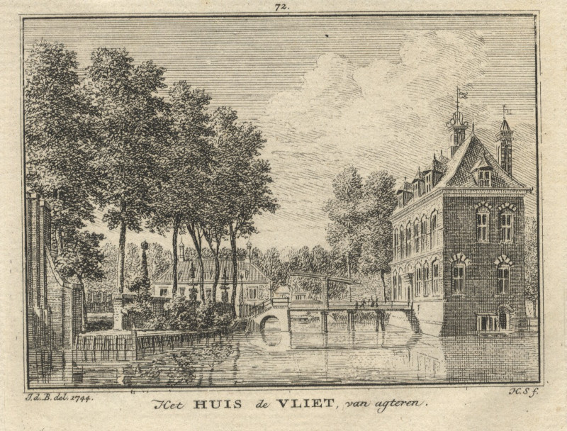 afbeelding van prent Het Huis de vliet, van agteren van H. Spilman, naar J. de Beijer (Nieuwegein)
