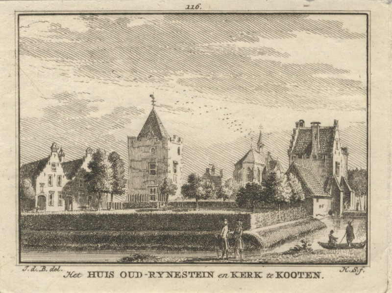 afbeelding van prent Het Huis Oud-Rynestein en Kerk te Kooten van H. Spilman, naar J. de Beijer (Cothen)