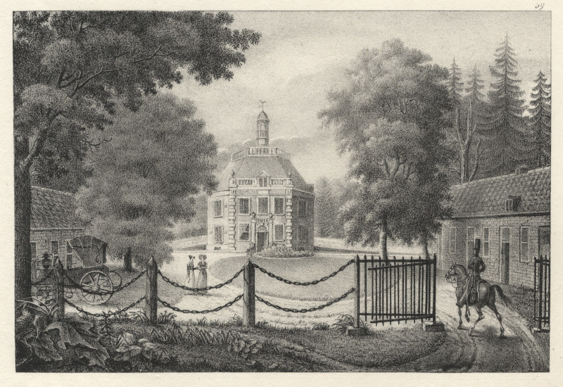 afbeelding van prent Chateau de Drakenstein pres d´Utrecht van J.J. de Cloet, Jobard (Lage Vuursche)