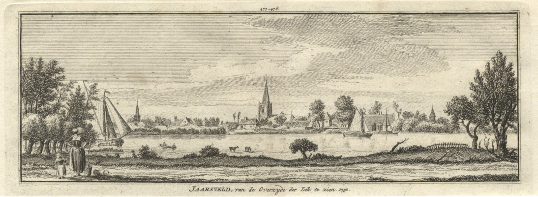 afbeelding van prent Jaarsveld, van de Overzyde der Lek te zien, 1750 van H. Spilman (Jaarsveld)