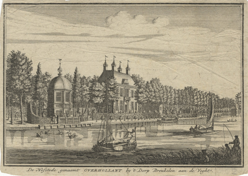 afbeelding van prent De Hofstede genaamt Overhollant by &acute;t Dorp Breukelen aan de Veght van D. Stoopendaal (Nieuwersluis)