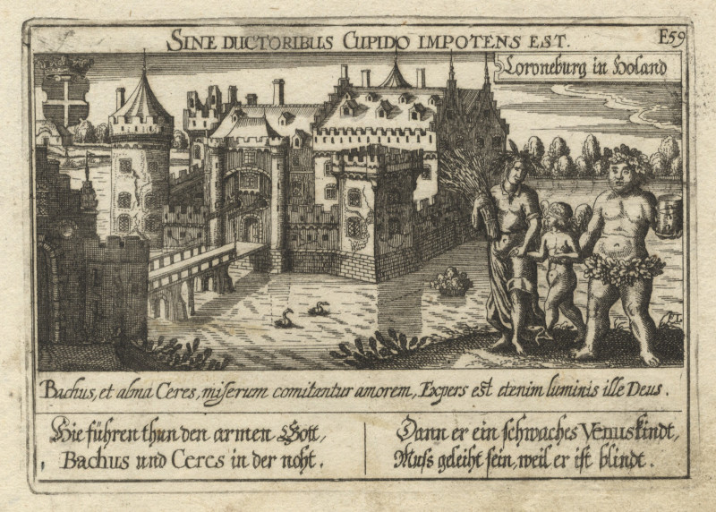 afbeelding van prent Sine Ductoribus Cupido Impotens Est; Coroneburg in Holand van D. Meisner (Loenen aan de Vecht)