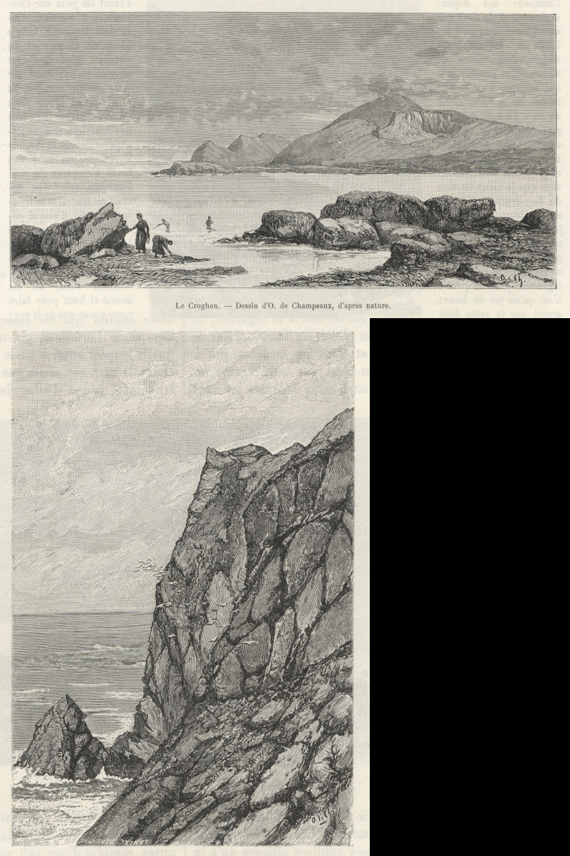 afbeelding van prent Le Croghan / Falaises du Croghan van O. de Champeaux (Croaghaun)