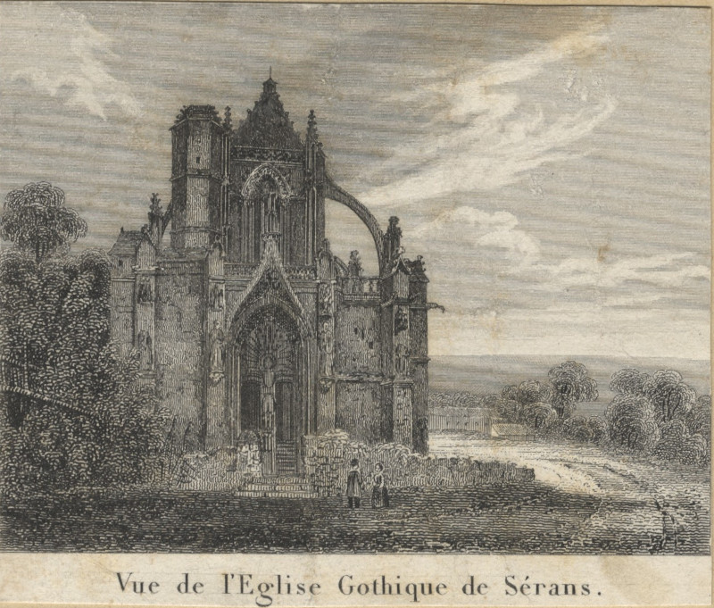 afbeelding van prent Vue de l&acute;Eglise Gothique de Sérans van nn (Sérans)