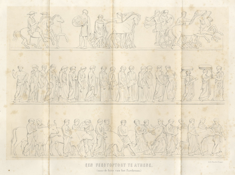 afbeelding van prent Een Feestoptogt te Athene (naar de fries van het Parthenon) van Emrik & Binger