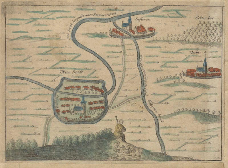 afbeelding van plattegrond Nieustadt, Susteren, Vucht van van Geelkercken, J. Blaeu (Nieuwstadt, Susteren, Echt)