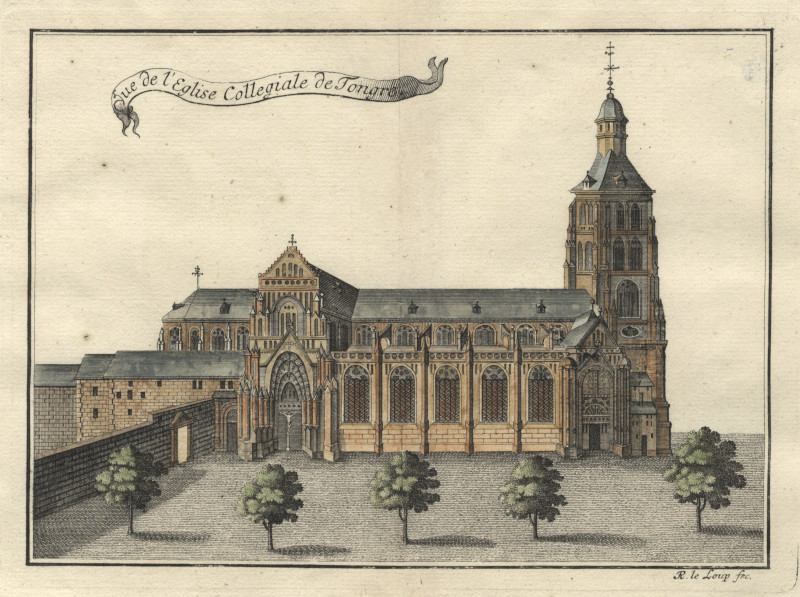 afbeelding van prent Vue de l´Eglise collegiale de Tongre van Remacle Leloup (Tongeren)
