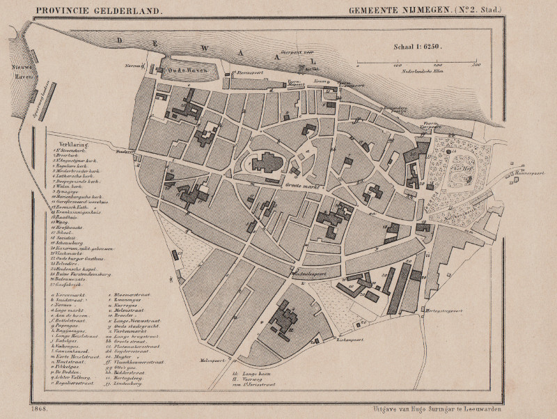 Kuyper gemeentekaart Nijmegen (plattegrond der stad) (1867)