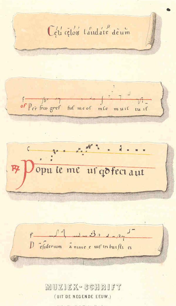 afbeelding van prent Muziek-Schrift (uit de negende eeuw) van v.d. Kellen