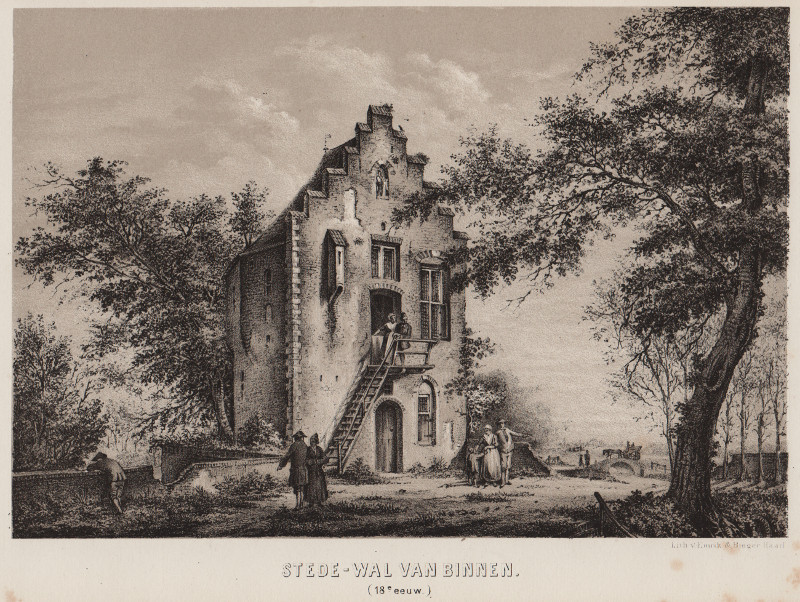 afbeelding van prent Stede-wal van binnen (18e eeuw) van nn (Haarlem)