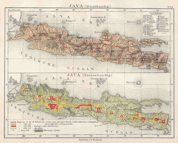 afbeelding van kaart Java (staatkundig) Java (Natuurkundig) van N.W. Posthumus en Dr. J.M. van Bemmelen 