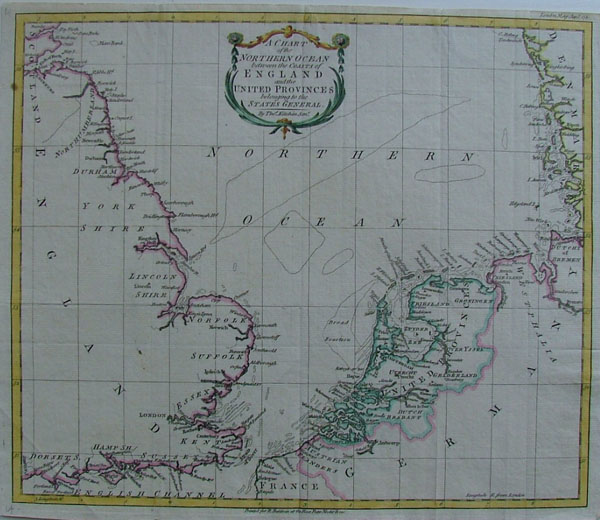 afbeelding van kaart A Chart of the Northern Ocean between the coasts of England and the United Provinces van Thomas Kitchin, R. Balwin (Netherlands)