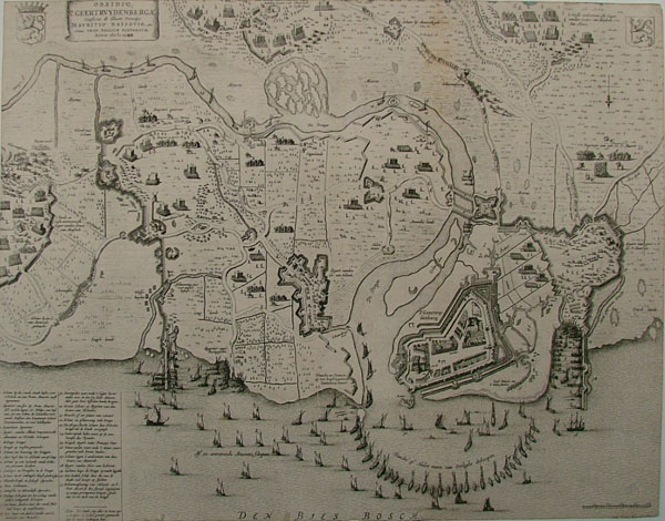 afbeelding van kaart Obsidio St. Geertruydenbergae Confecta ab Illustr. Principe Mavrito Nassovio, etc. armis ordd. Belgi van Joan Blaeu, after Bapt. Boazio