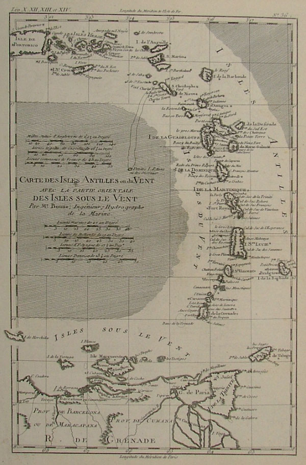 afbeelding van kaart Carte des Isles Antilles on du Vent avec la partie orientale Des Isles Sou le Vent van Rigobert Bonne