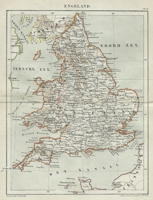 Engeland, een antieke kaart van door Kuyper (Kuijper) uit 1880