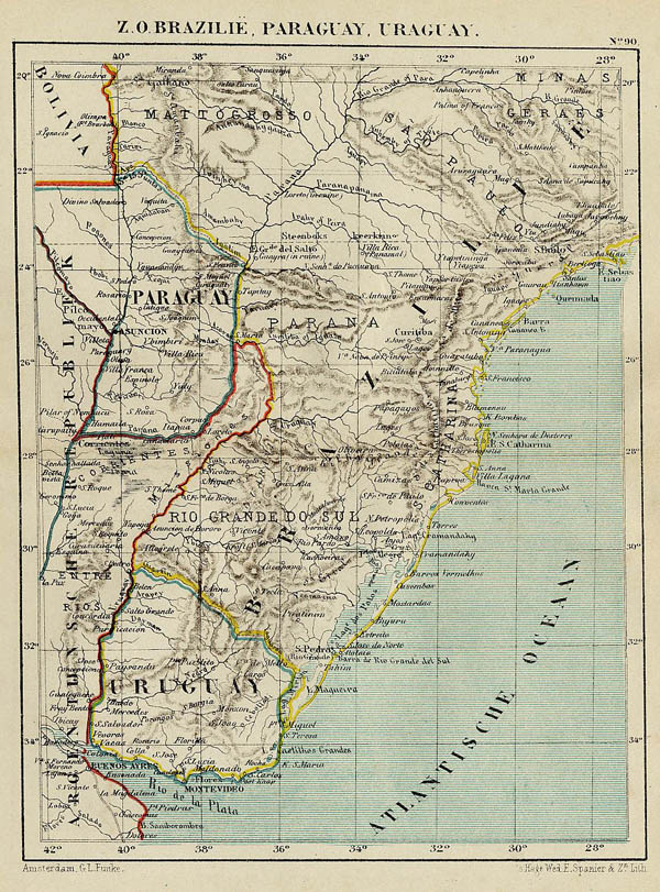 afbeelding van kaart Z.O. Brazilië, Paraguay, Uruguay van Kuyper (Kuijper)