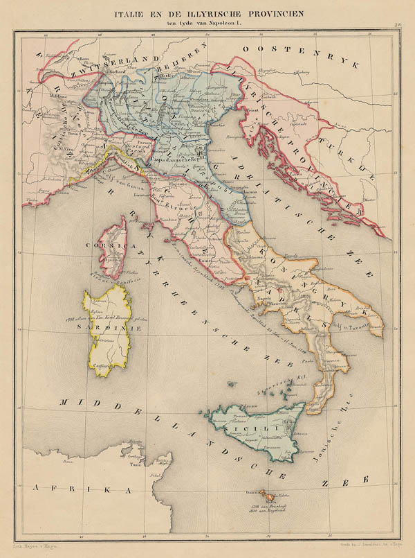 afbeelding van kaart Italië en de Illyrische Provinciën ten tijde van Napoleon I van De Erven Thierry en Mensing