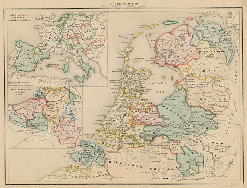 afbeelding van kaart Nederland 1530 de laatste tyden der Grafelijke regering van De Erven Thierry en Mensing