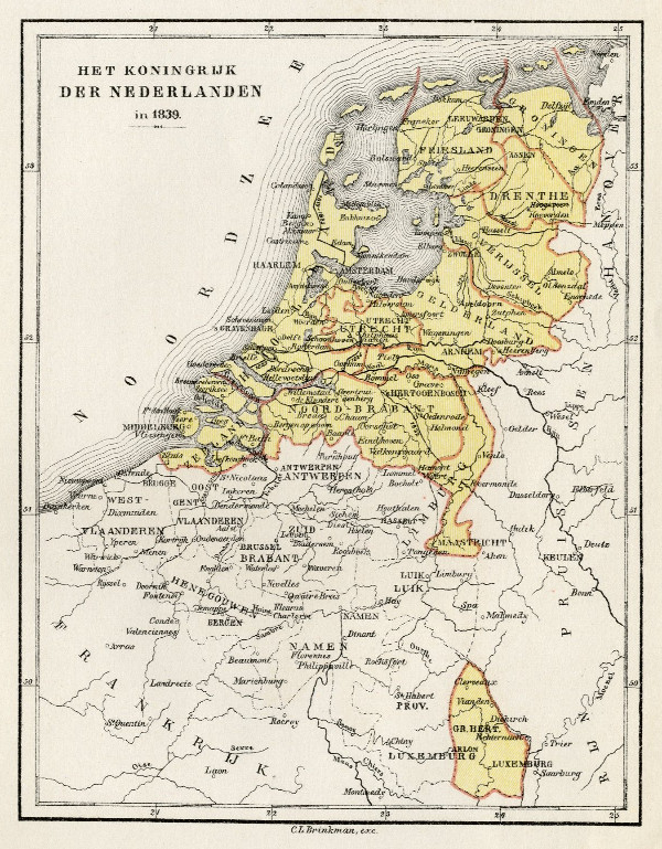 afbeelding van kaart Het Koningrijk der Nederlanden in 1839 van C.L. Brinkman, Amsterdam