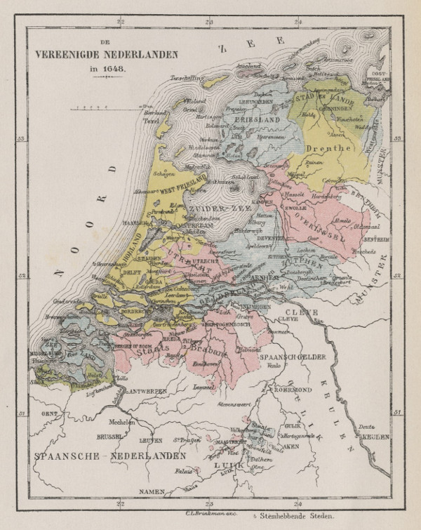 afbeelding van kaart De Vereenigde Nederlanden in 1648  van C.L. Brinkman, Amsterdam