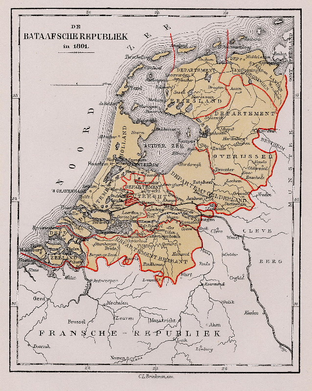 afbeelding van kaart De Bataafsche Republiek in 1801 van C.L. Brinkman, Amsterdam