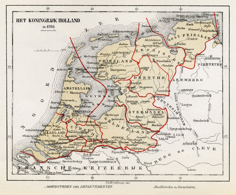 afbeelding van kaart Het Koningrijk Holland in 1810 van C.L. Brinkman, Amsterdam
