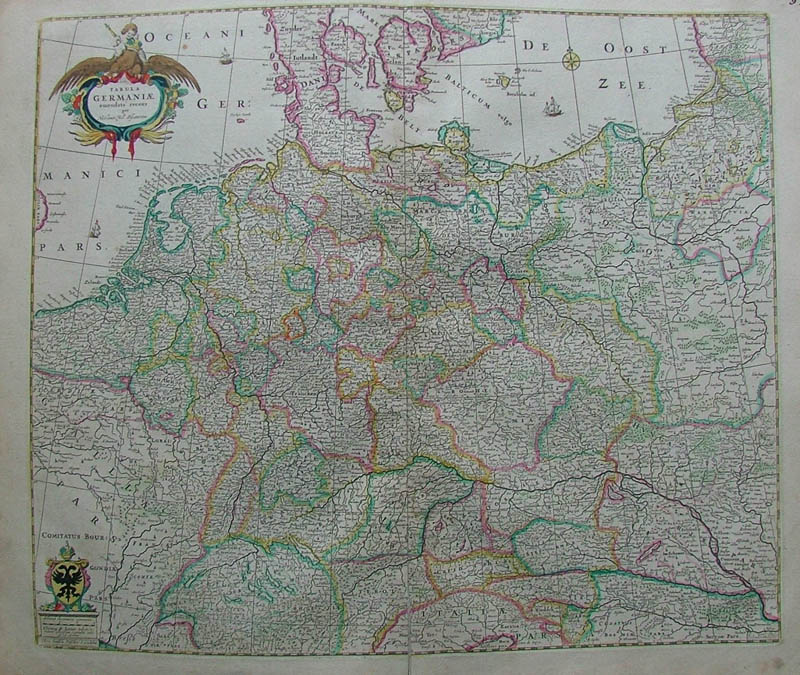 afbeelding van kaart Tabula germaniae emendata recens per Nicolaum Joh. Piscatorem. van Nicolaas Visscher - Frederik de Wit