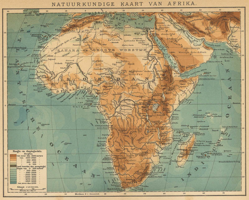 afbeelding van kaart Natuurkundige kaart van Afrika van Winkler Prins