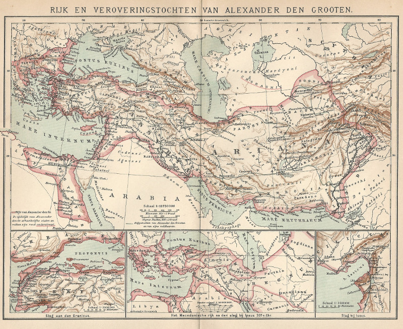 afbeelding van kaart Rijk en Veroveringstochten van Alexander den Grooten van Winkler Prins