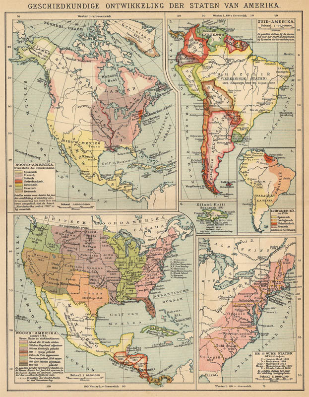 afbeelding van kaart Geschiedkundige ontwikkeling der Staten van Amerika van Winkler Prins