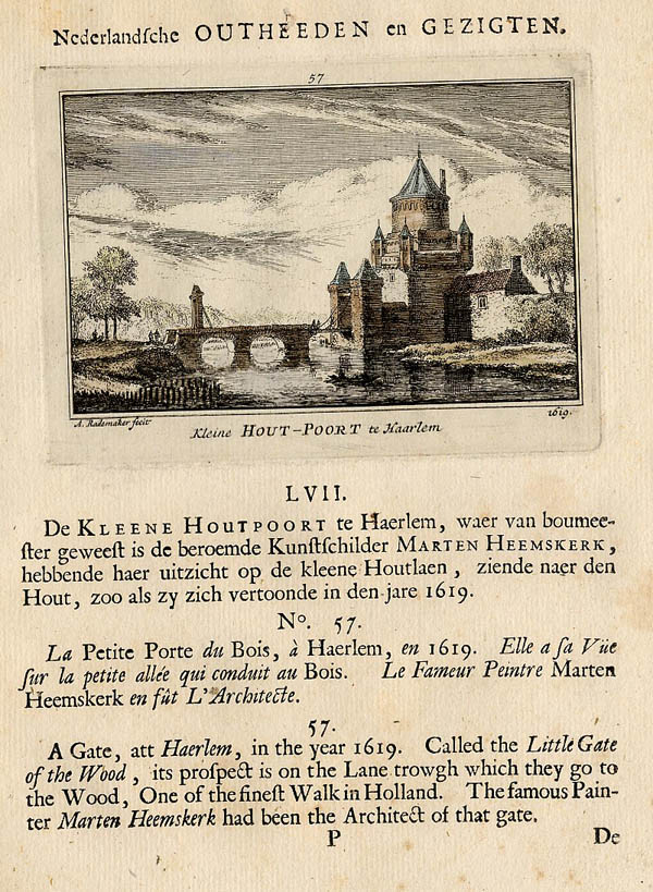 afbeelding van prent Kleine Hout-Poort te Haarlem 1619 van Abraham Rademaker (Haarlem)