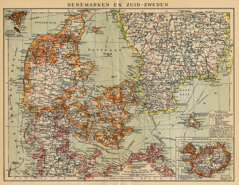 afbeelding van kaart Denemarkern en Zuid-Zweden van Winkler Prins