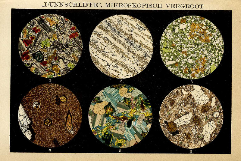 afbeelding van prent Dunnschliffe, Mikroskopisch vergroot van Winkler Prins