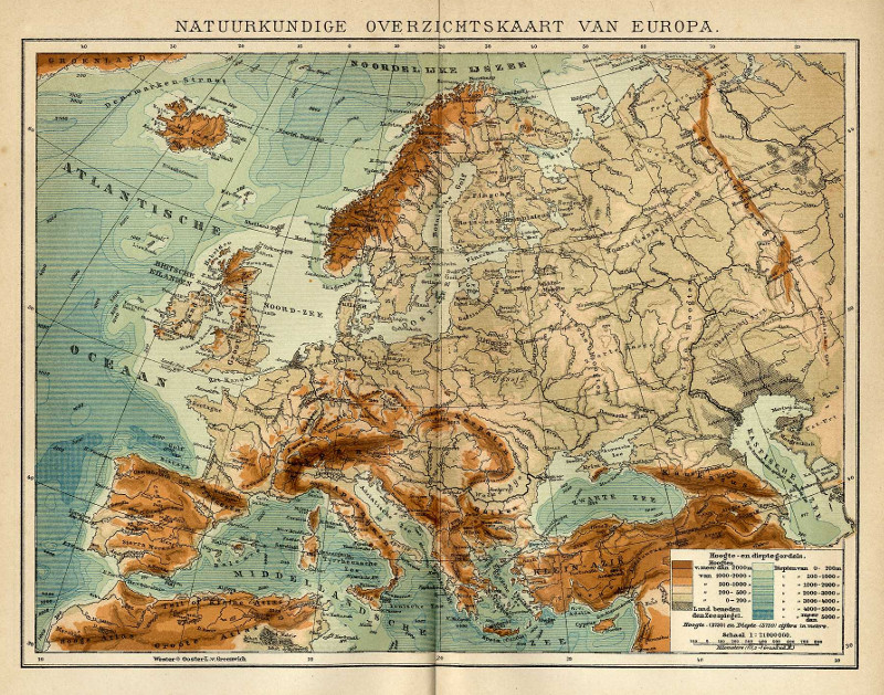 afbeelding van kaart Natuurkundige overzichtskaart van Europa van Winkler Prins