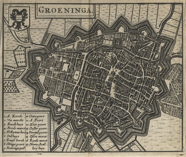 afbeelding van vogelvlucht Groeninga van Lodovico Guicciardini (Groningen)