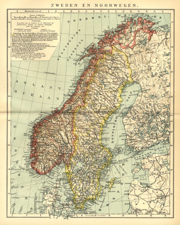 afbeelding van kaart Zweden en Noorwegen van Winkler Prins