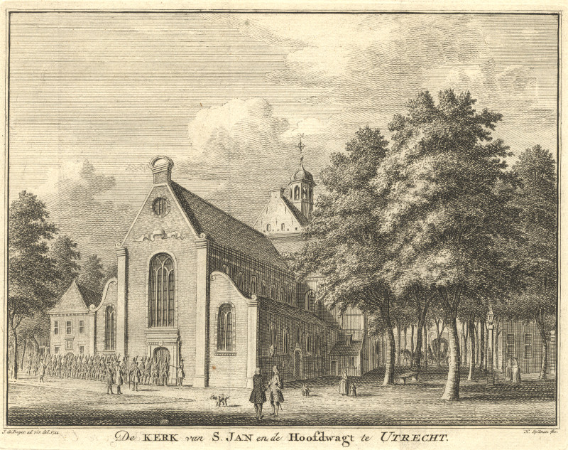 afbeelding van prent De Kerk van S. Jan en de Hoofdwagt te Utrecht van Hendrik Spilman, naar Jan de Beyer (Utrecht)