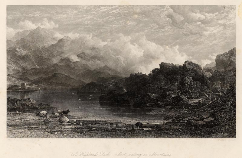 afbeelding van prent A Highland Loch, Mist resting on Mountains van William Forrest naar Horatio McCullough